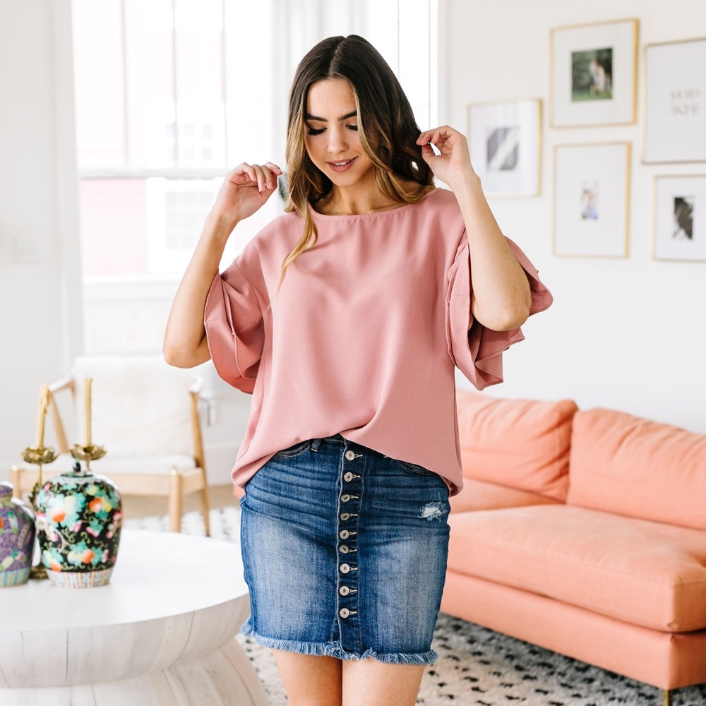 Ruth Ruffled Sleeve Top In Mauve - Picture 5 of 8